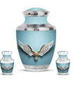 Wings Blue Theme Large Urn With 2 Keepsake Urn