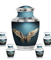 Wings Blue Theme Large Urn With 4 Keepsake Urn