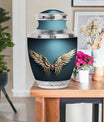 Wings Blue Theme Large Urn With 1 Keepsake Urn