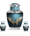 Wings Blue Theme Large Urn With 2 Keepsake Urn