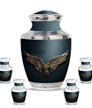Wings Blue Theme Large Urn With 4 Keepsake Urn