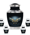 Wings Blue Theme Large Urn With 4 Keepsake Urn