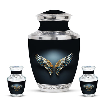 Wings Blue Theme Large Urn With 2 Keepsake Urn