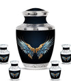 Wings Blue Theme Large Urn With 4 Keepsake Urn