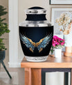 Wings Blue Theme Large Urn With 1 Keepsake Urn