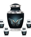Wings Blue Theme Large Urn With 4 Keepsake Urn