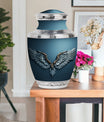Wings Blue Theme Large Urn With 1 Keepsake Urn