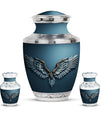Wings Blue Theme Large Urn With 2 Keepsake Urn
