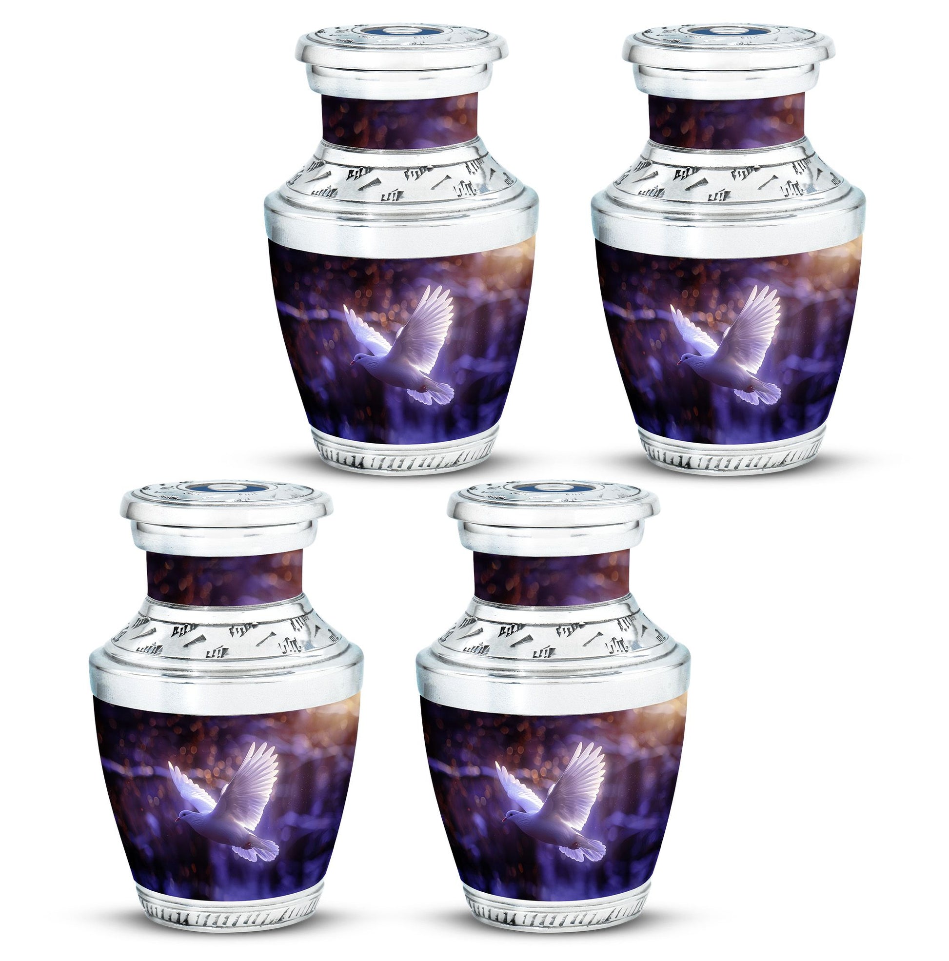 White Dove On Purple Theme 3 Inch Keepsake Pack of 4