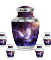 White Dove On Purple Theme Large Urn With 4 Keepsake Urn