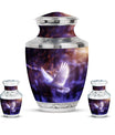 White Dove On Purple Theme Large Urn With 2 Keepsake Urn