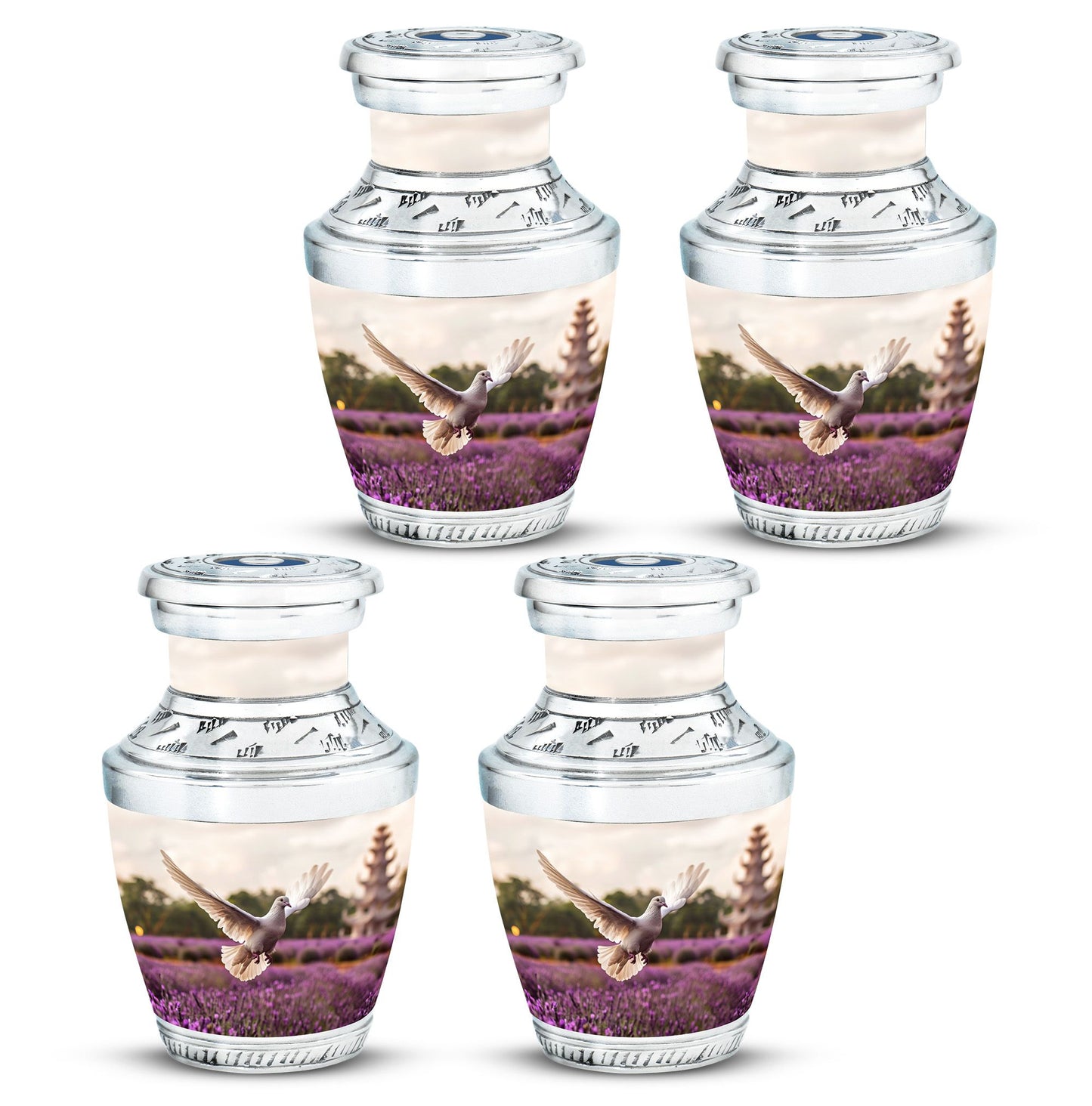 White Dove On Purple Theme 3 Inch Keepsake Pack of 4