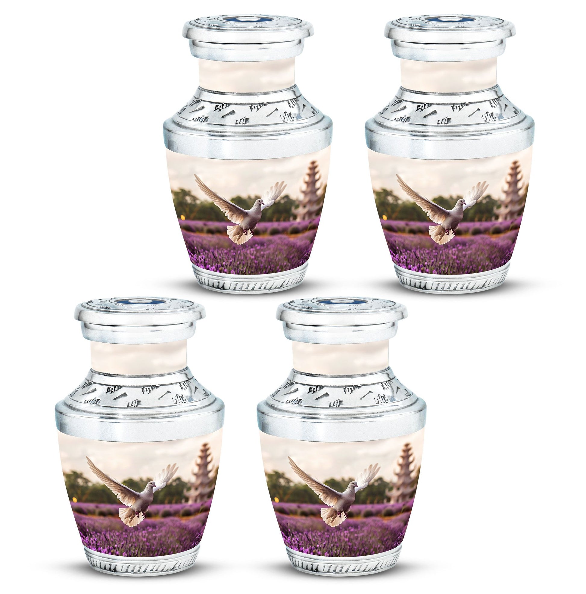 White Dove On Purple Theme 3 Inch Keepsake Pack of 4