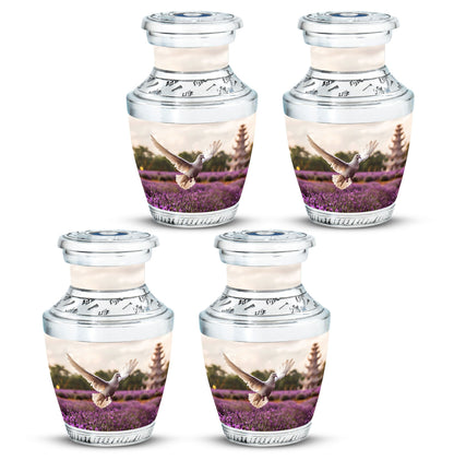White Dove On Purple Theme 3 Inch Keepsake Pack of 4