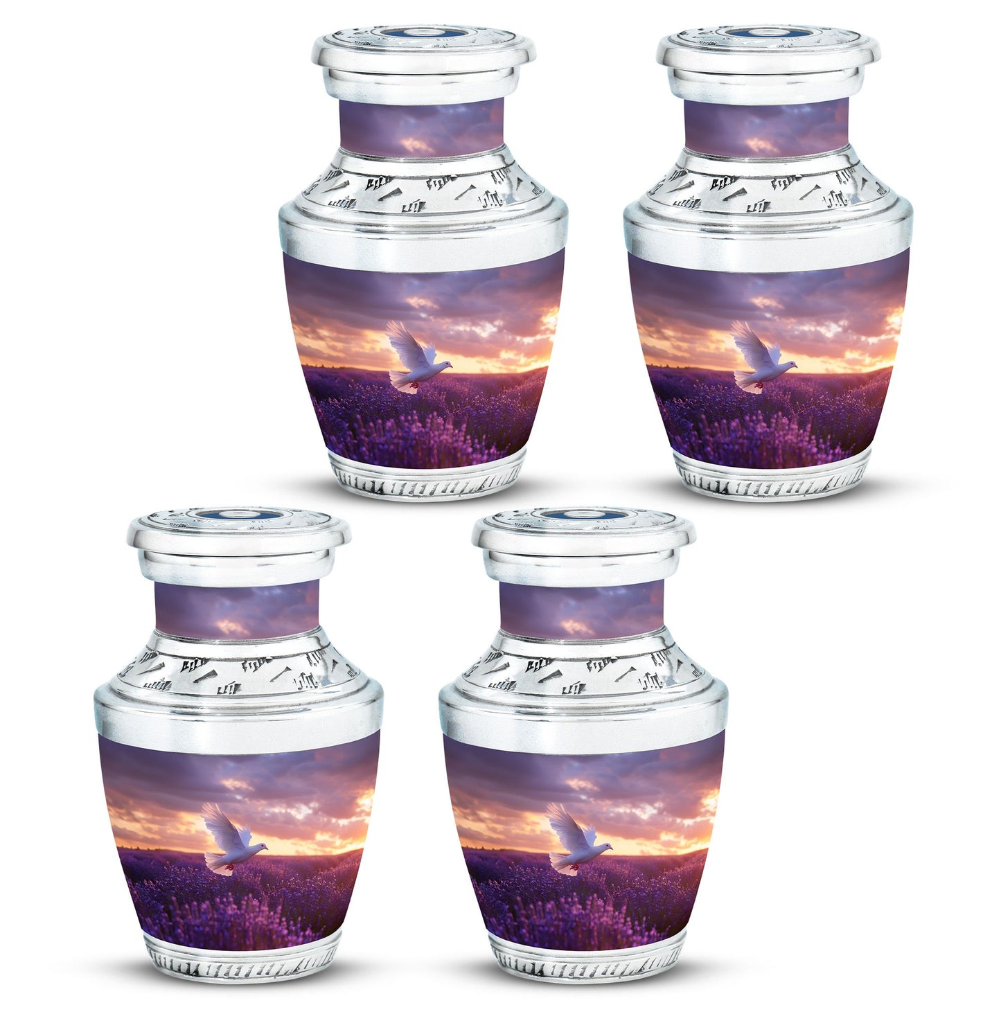 White Dove On Purple Theme 3 Inch Keepsake Pack of 4