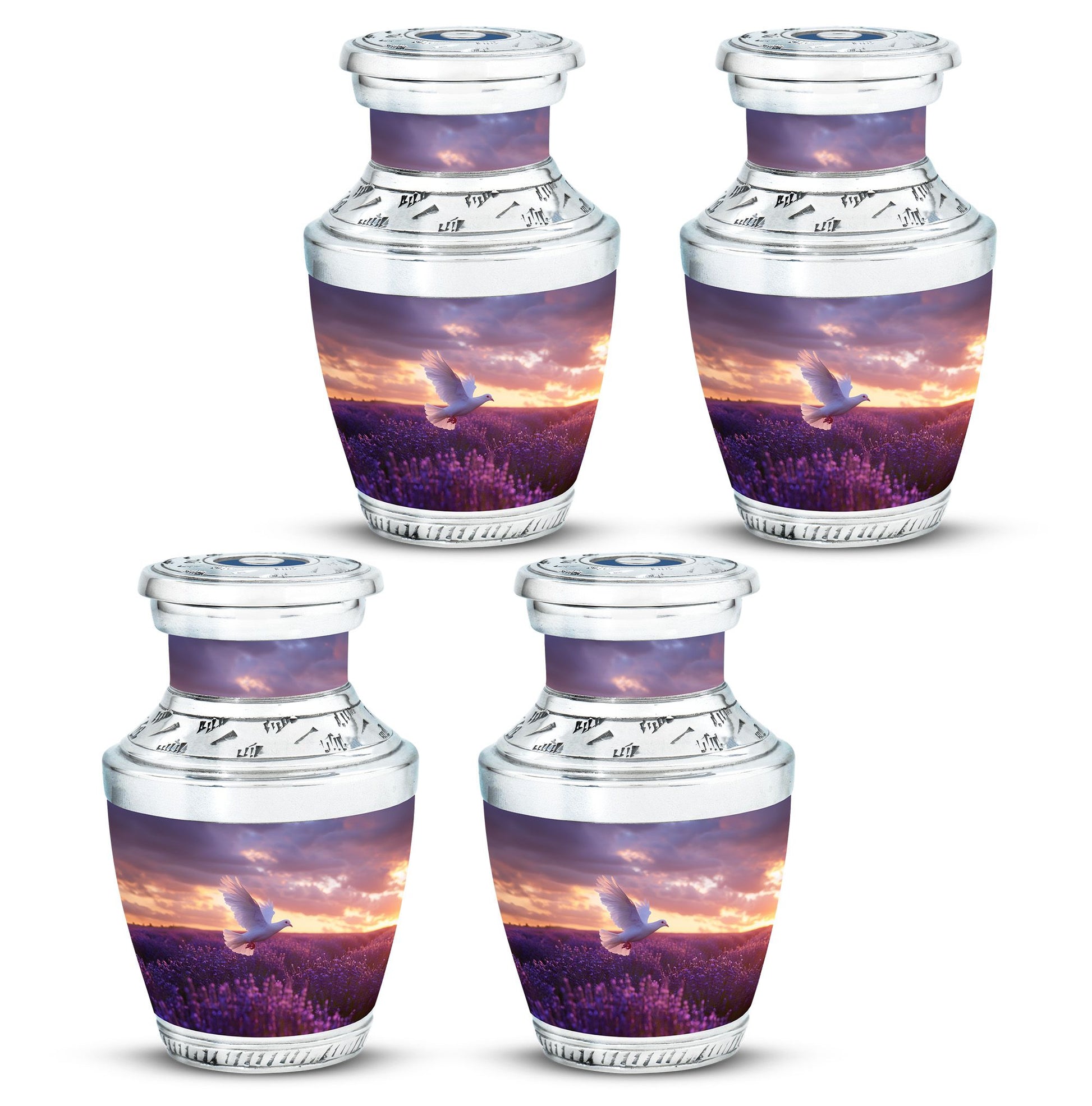 White Dove On Purple Theme 3 Inch Keepsake Pack of 4