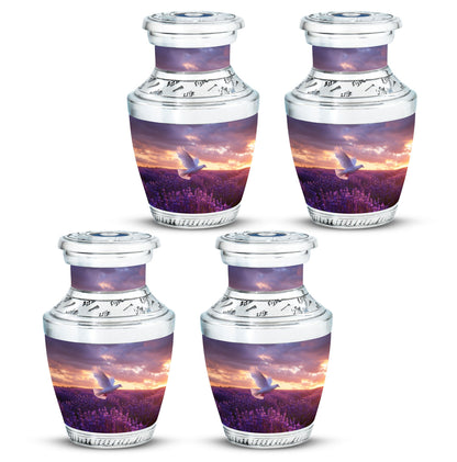 White Dove On Purple Theme 3 Inch Keepsake Pack of 4