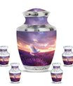 White Dove On Purple Theme Large Urn With 4 Keepsake Urn