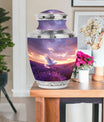 White Dove On Purple Theme Large Urn With 1 Keepsake Urn