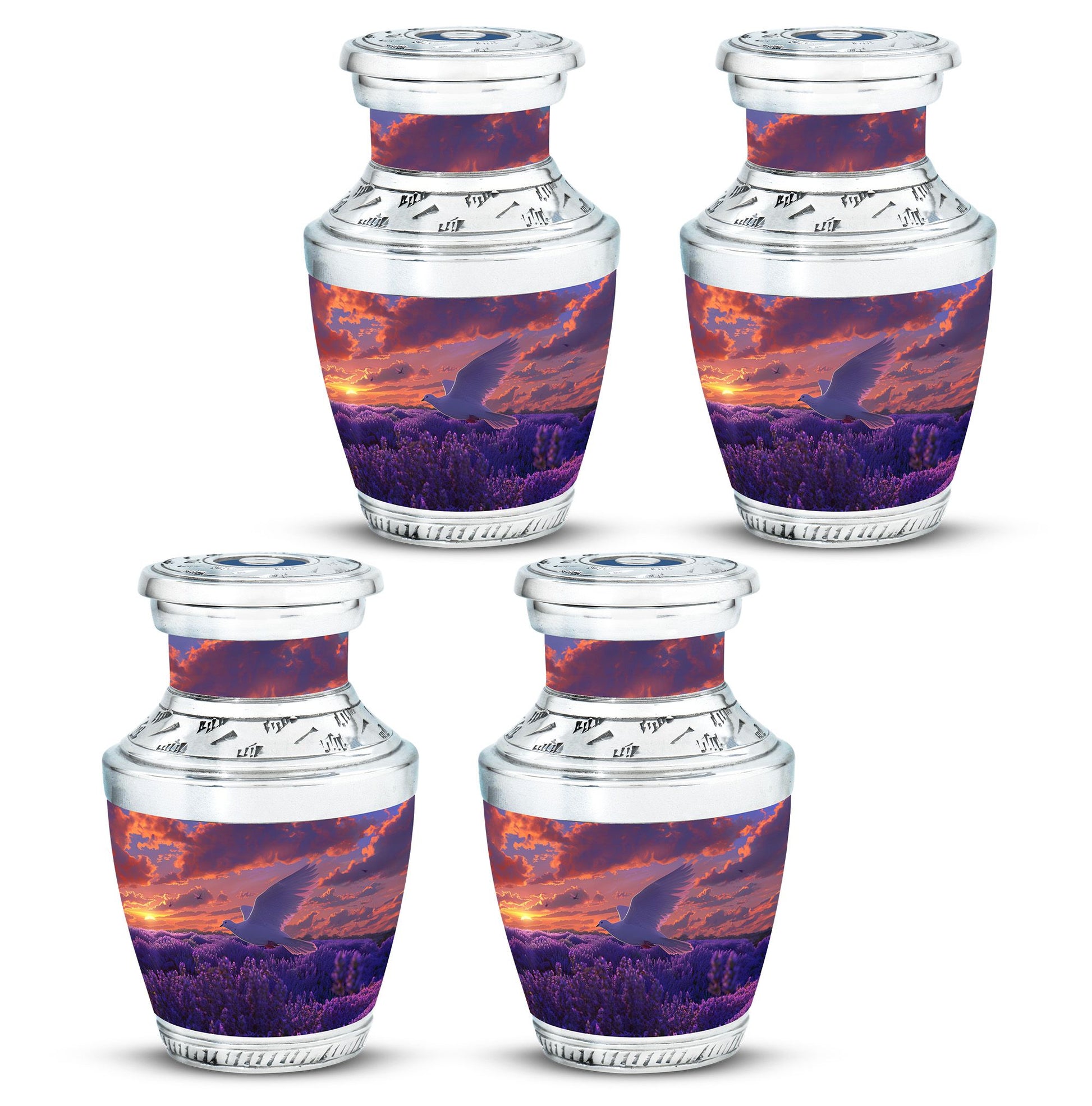 White Dove On Purple Theme 3 Inch Keepsake Pack of 4