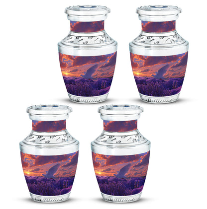 White Dove On Purple Theme 3 Inch Keepsake Pack of 4