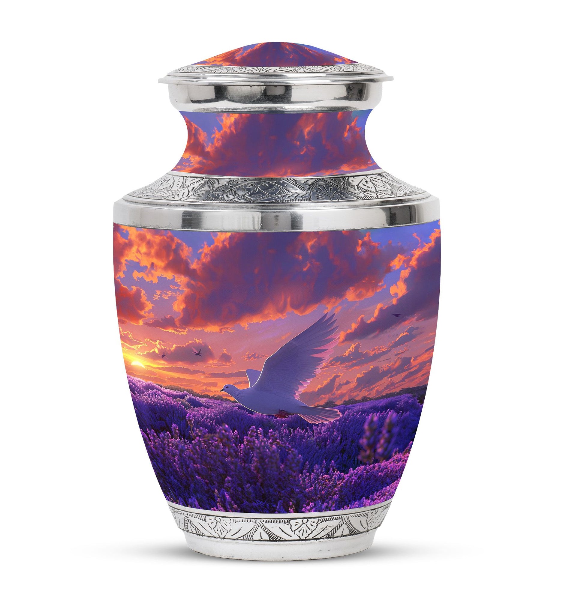 White Dove On Purple Theme Large Urn 10 Inch