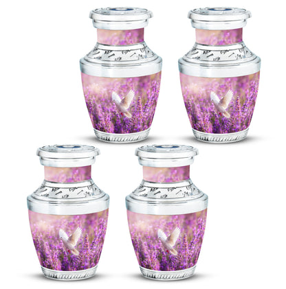White Dove On Purple Theme 3 Inch Keepsake Pack of 4