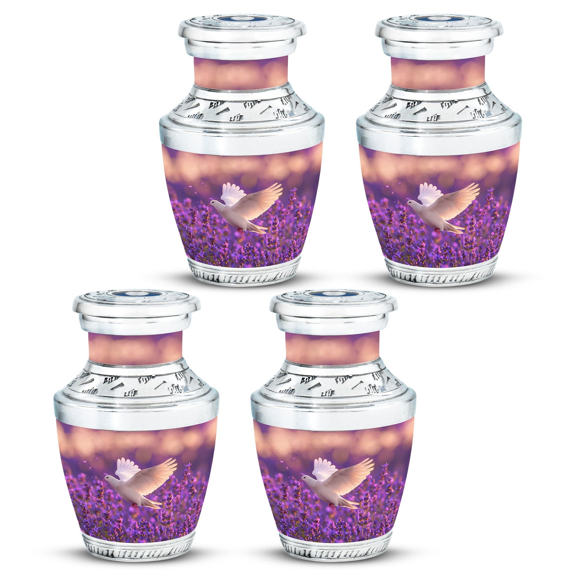 White Dove On Purple Theme 3 Inch Keepsake Pack of 4