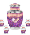 White Dove On Purple Theme Large Urn With 4 Keepsake Urn