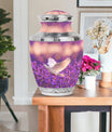 White Dove On Purple Theme Large Urn With 1 Keepsake Urn