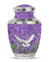 White Dove On Purple Theme Large Urn 10 Inch