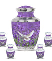 White Dove On Purple Theme Large Urn With 4 Keepsake Urn