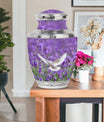 White Dove On Purple Theme Large Urn With 1 Keepsake Urn