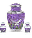 White Dove On Purple Theme Large Urn With 2 Keepsake Urn