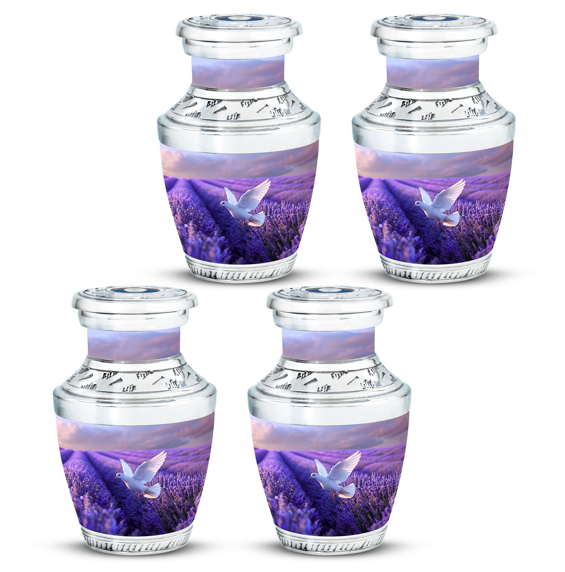 White Dove On Purple Theme 3 Inch Keepsake Pack of 4