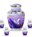 White Dove On Purple Theme Large Urn With 4 Keepsake Urn