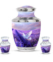 White Dove On Purple Theme Large Urn With 2 Keepsake Urn