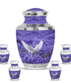 White Dove On Purple Theme Large Urn With 4 Keepsake Urn