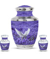 White Dove On Purple Theme Large Urn With 2 Keepsake Urn