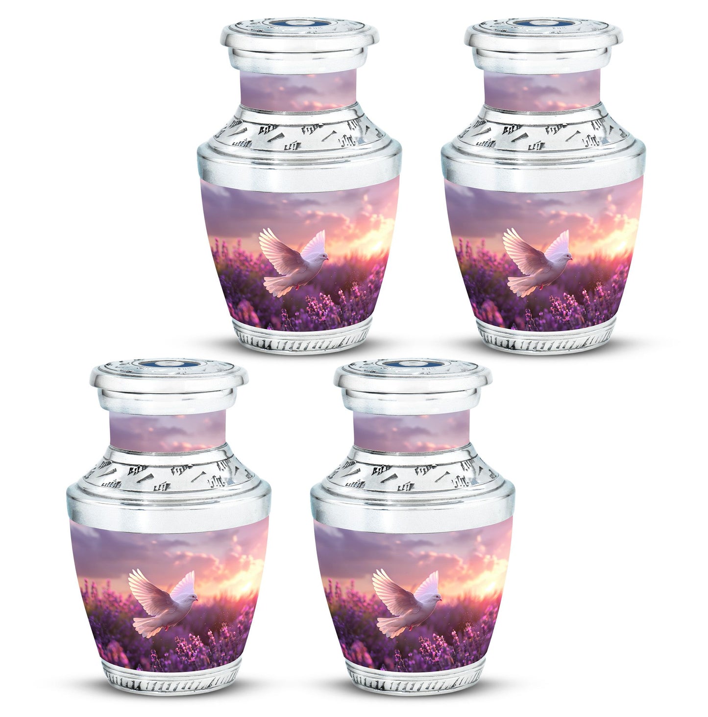 White Dove On Purple Theme 3 Inch Keepsake Pack of 4