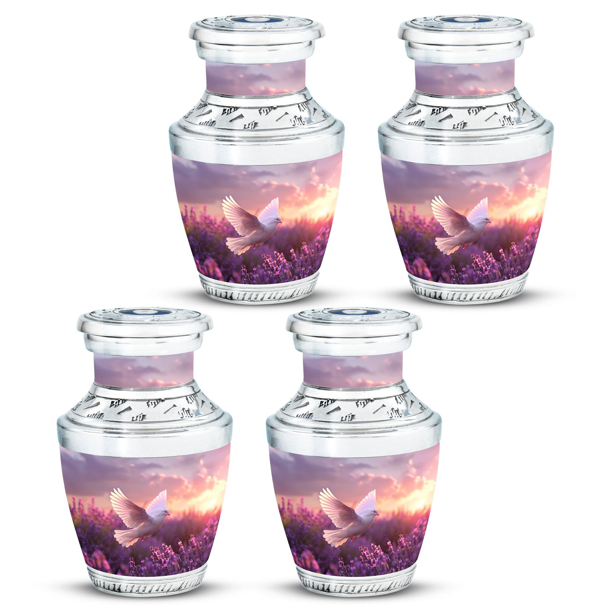 White Dove On Purple Theme 3 Inch Keepsake Pack of 4