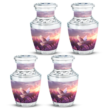 White Dove On Purple Theme 3 Inch Keepsake Pack of 4