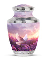 White Dove On Purple Theme Large Urn 10 Inch