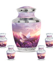 White Dove On Purple Theme Large Urn With 4 Keepsake Urn