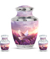 White Dove On Purple Theme Large Urn With 2 Keepsake Urn
