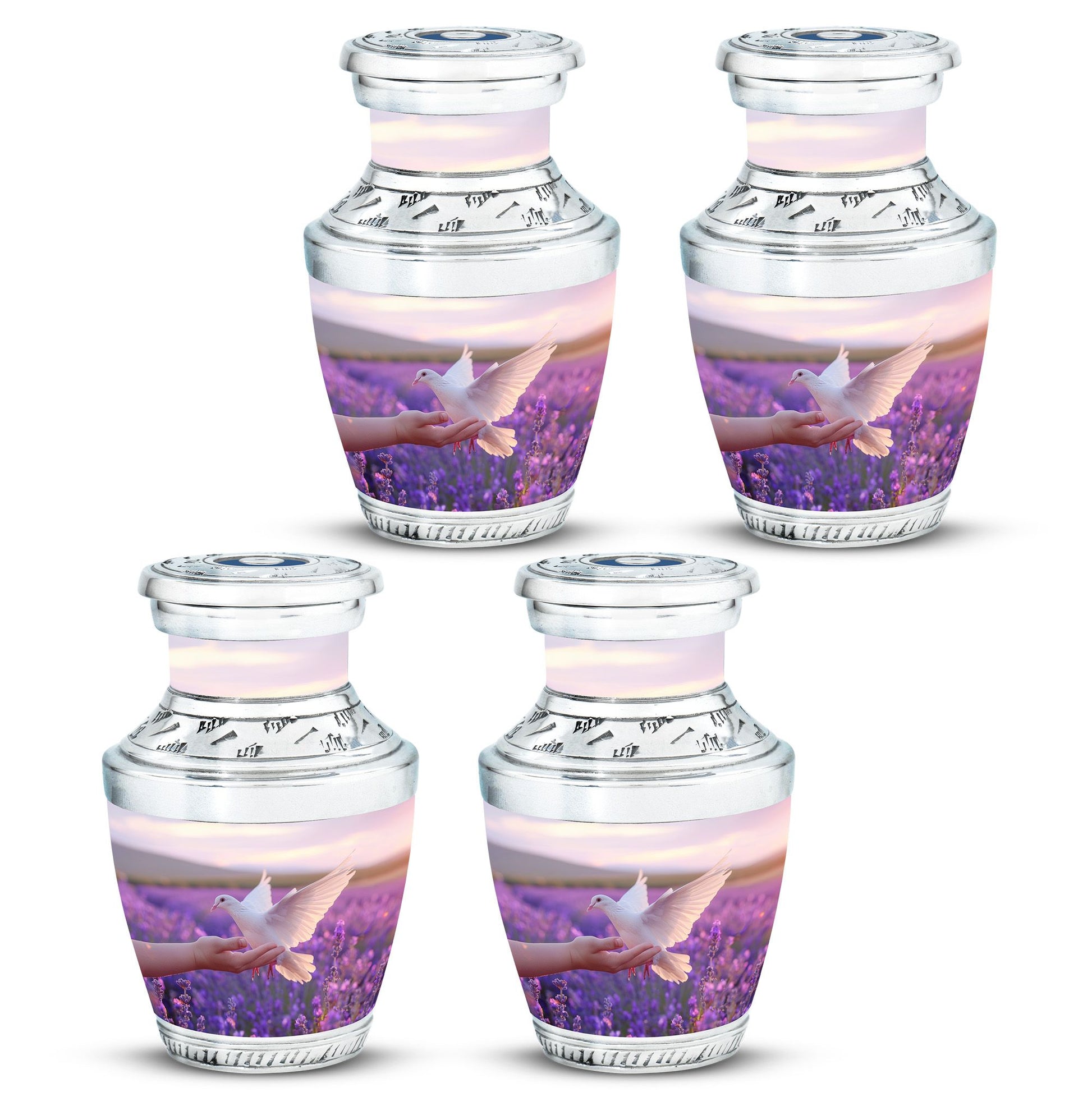 White Dove On Purple Theme 3 Inch Keepsake Pack of 4