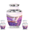 White Dove On Purple Theme Large Urn With 2 Keepsake Urn