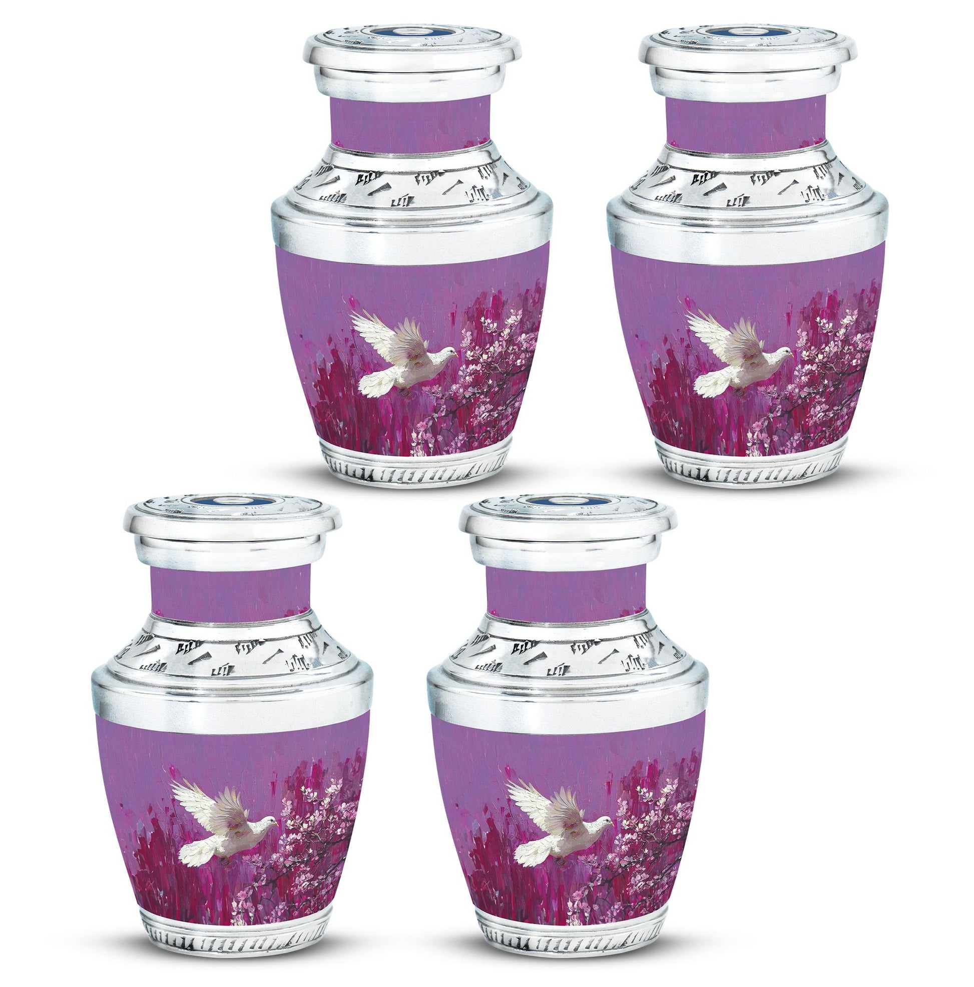 White Dove On Purple Theme 3 Inch Keepsake Pack of 4