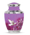 White Dove On Purple Theme Large Urn 10 Inch