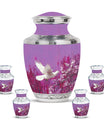 White Dove On Purple Theme Large Urn With 4 Keepsake Urn
